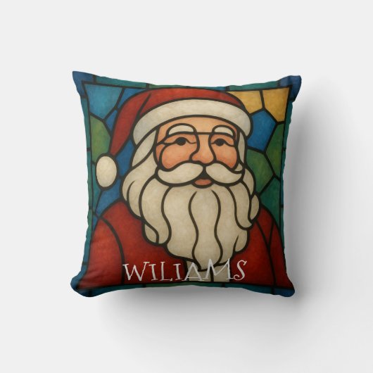 Custom Christmas Santa Art Deco Stained Glass クッション (正面)