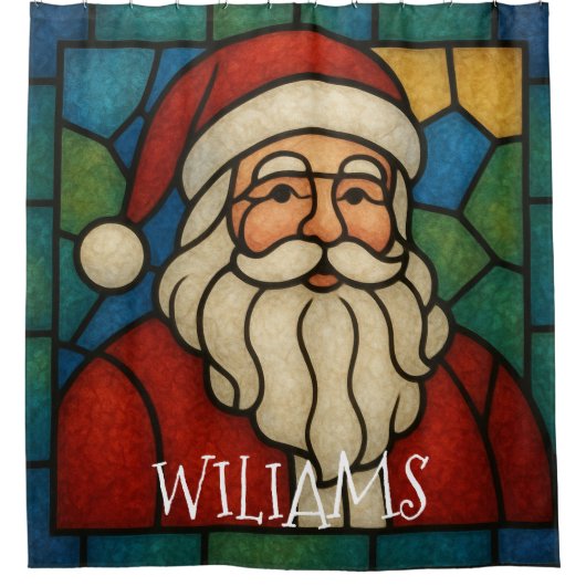 Custom Christmas Santa Art Deco Stained Glass シャワーカーテン (正面)