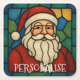 Custom Christmas Santa Art Deco Stained Glass スクエアペーパーコースター