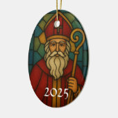 Custom Christmas Santa Art Deco Stained Glass セラミックオーナメント (左)