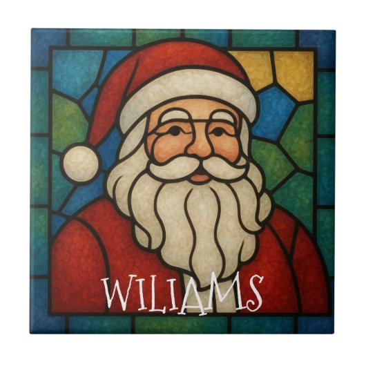 Custom Christmas Santa Art Deco Stained Glass タイル (正面)