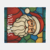 Custom Christmas Santa Art Deco Stained Glass フリースブランケット (正面(横))