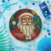 Custom Christmas Santa Art Deco Stained Glass ペーパープレート (パーティー)