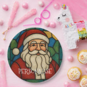 Custom Christmas Santa Art Deco Stained Glass ペーパープレート (パーティー)