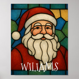 Custom Christmas Santa Art Deco Stained Glass ポスター