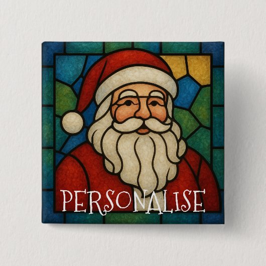 Custom Christmas Santa Art Deco Stained Glass 缶バッジ (正面)