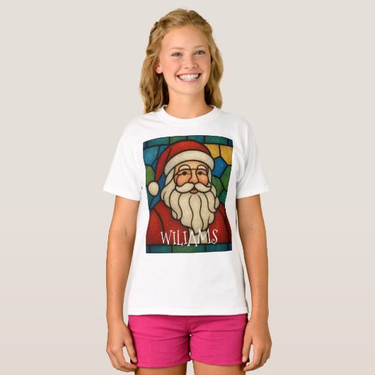 Custom Christmas Santa Art Deco Stained Glass Tシャツ (正面フル)