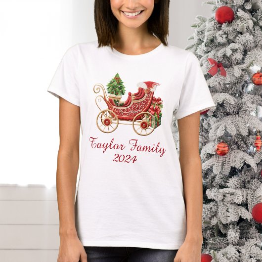 Custom Christmas Sleigh Embroidery Effect Tシャツ