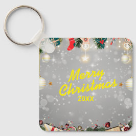 Custom Christmas Square Metal Keychain キーホルダー