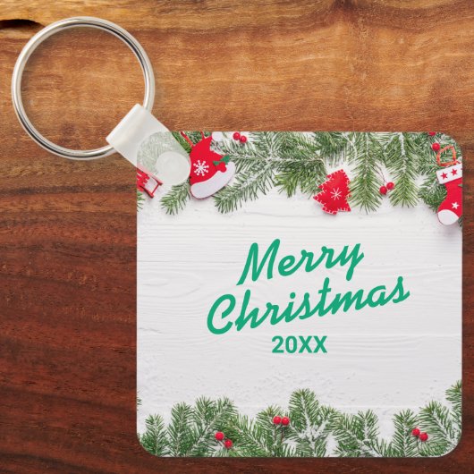 Custom Christmas Square Metal Keychain キーホルダー (正面)