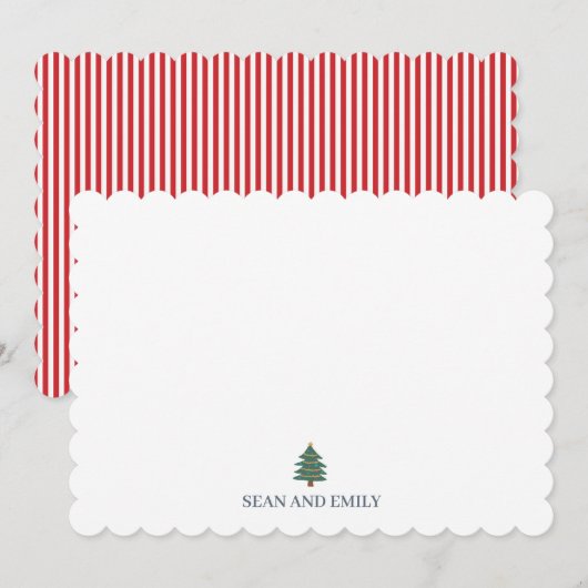 Custom Christmas Tree Holiday Stripe Stationary サンキューカード (正面/裏面)