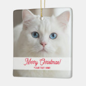 Custom Christmas tree ornament with white cat pic セラミックオーナメント (左)