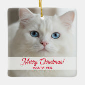 Custom Christmas tree ornament with white cat pic セラミックオーナメント (正面)