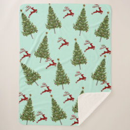 Custom Christmas Tree & Reindeer Cozy Holiday Gift シェルパブランケット