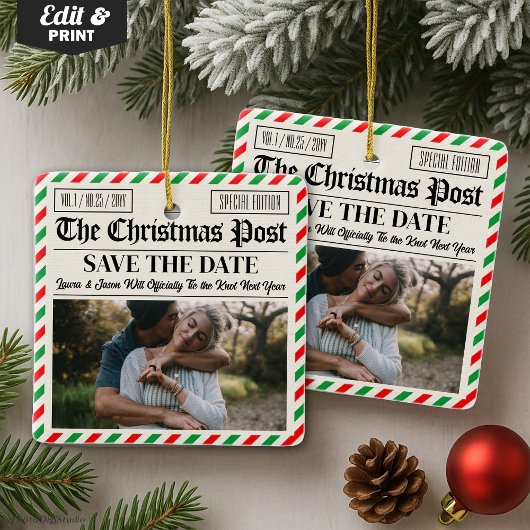 Custom Christmas Wedding Announcement Newspaper セラミックオーナメント