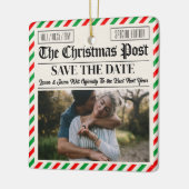 Custom Christmas Wedding Announcement Newspaper セラミックオーナメント (左)