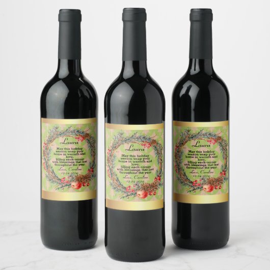 Custom Christmas Wine Labels green Laura ワインラベル (ボトル)