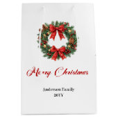 Custom Christmas wreath bag with elegant design ミディアムペーパーバッグ (正面)