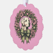 Custom Christmas Yellow Labrador Wreath オーナメントカード (左)