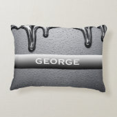 Custom Chrome Dripping Name Glossy Silver Minimal  アクセントクッション (裏面)