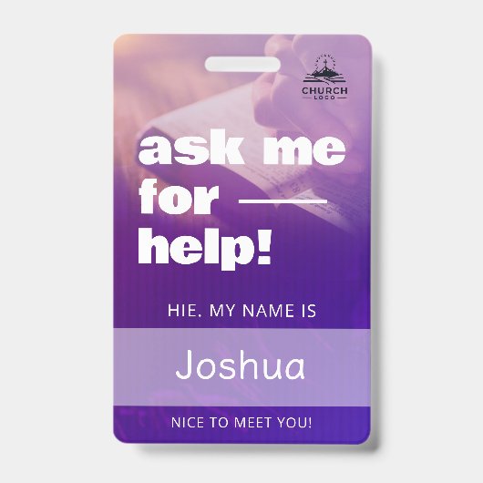 Custom Church Name Badge ID Template バッジ (表面)