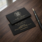 Custom Circular Logo Elegant Black Gold Script     名刺