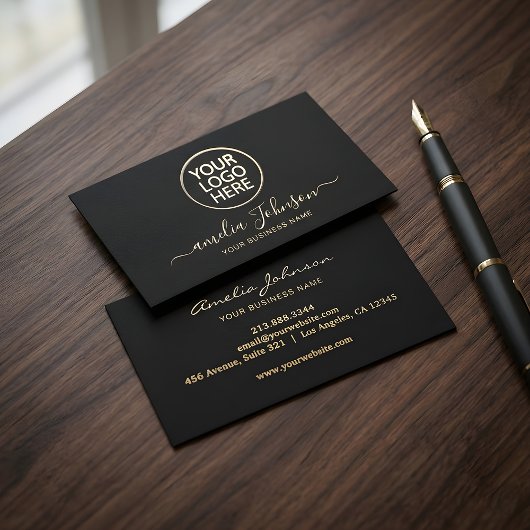 Custom Circular Logo Elegant Black Gold Script     名刺