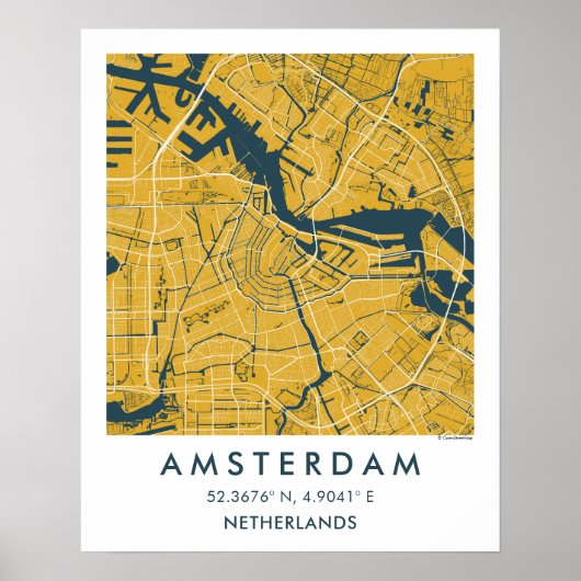 Custom City Map Amsterdam Netherlands Poster ポスター (正面)