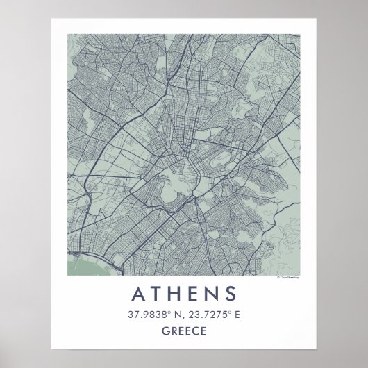 Custom City Map Athens Greece Wall Art Poster ポスター (正面)
