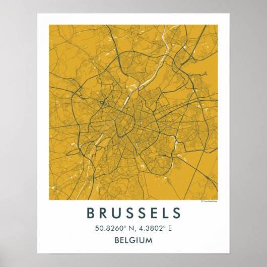 Custom City Map Brussels Belgium Wall Art Poster ポスター (正面)