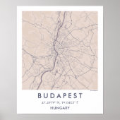 Custom City Map Budapest Hungary Wall Art Poster ポスター (正面)