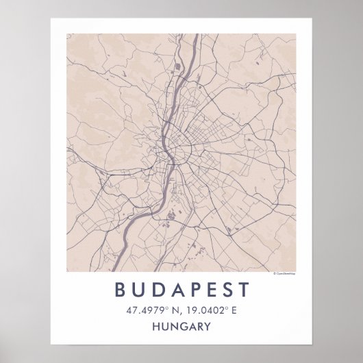 Custom City Map Budapest Hungary Wall Art Poster ポスター (正面)