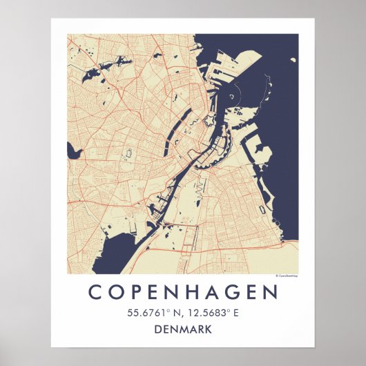 Custom City Map Copenhagen Denmark Wall Art Poster ポスター (正面)
