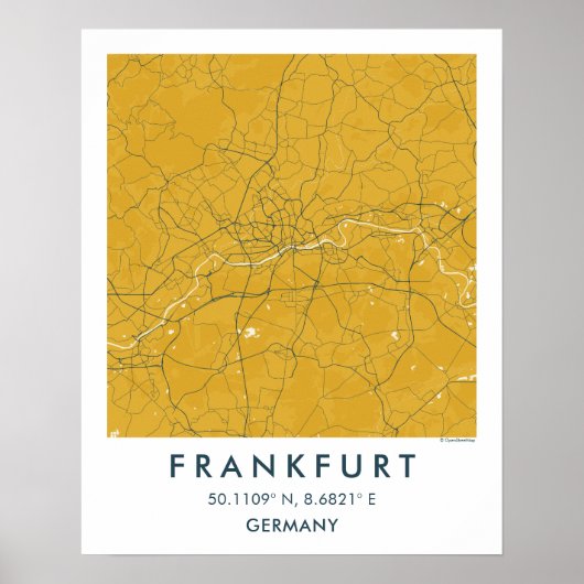 Custom City Map Frankfurt Germany Wall Art Poster ポスター (正面)