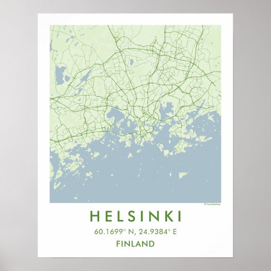Custom City Map Helsinki Finland Wall Art Poster ポスター (正面)
