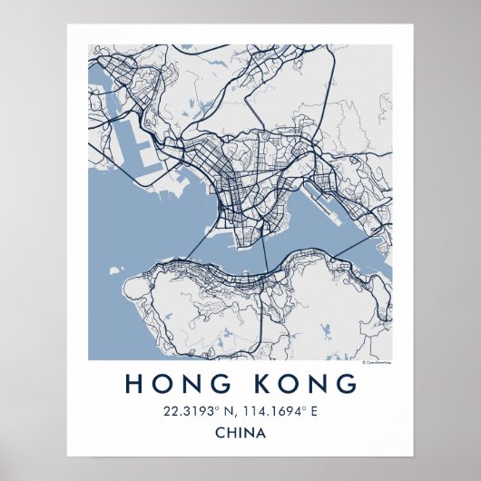 Custom City Map Hong Kong China Wall Art Poster ポスター (正面)