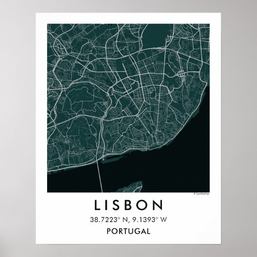 Custom City Map Lisbon Portugal Wall Art Poster ポスター (正面)