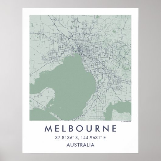 Custom City Map Melbourne Australia Art Poster ポスター (正面)