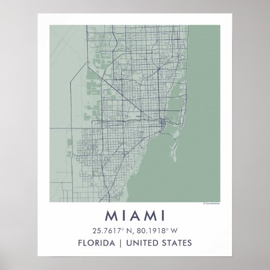 Custom City Map Miami Florida Wall Art Poster ポスター (正面)