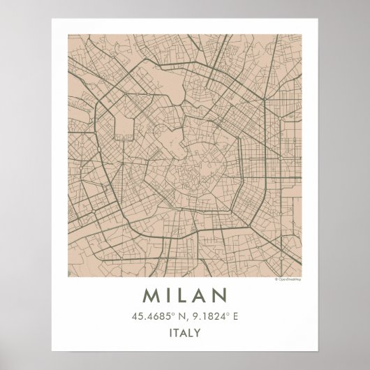 Custom City Map Milan Italy Wall Art Poster ポスター (正面)