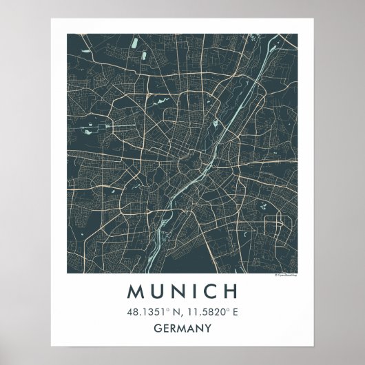 Custom City Map Munich Germany Wall Art Poster ポスター (正面)