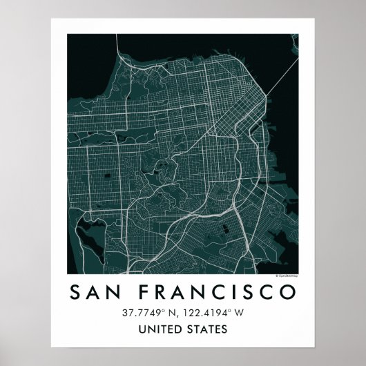 Custom City Map San Francisco Wall Art Poster ポスター (正面)
