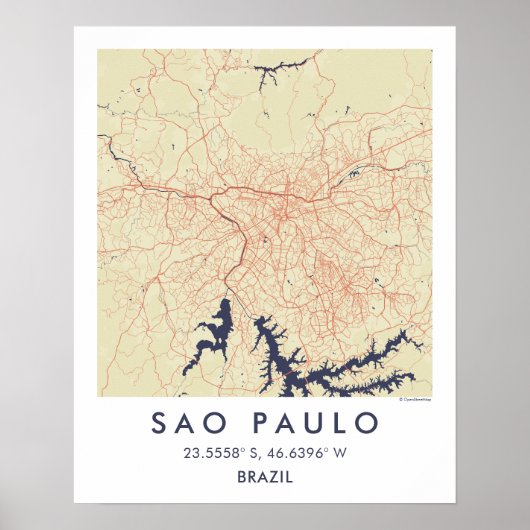 Custom City Map Sao Paulo Brazil Wall Art Poster ポスター (正面)