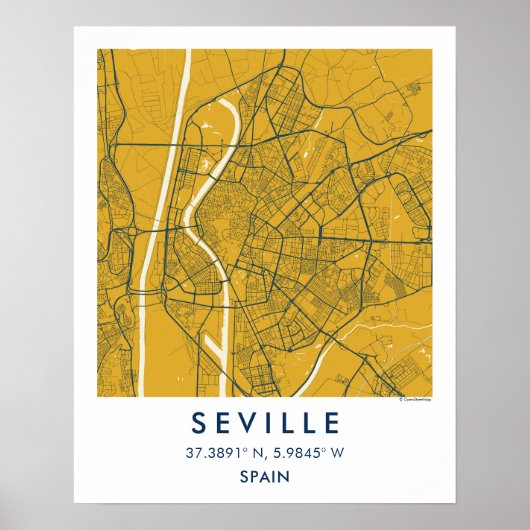 Custom City Map Seville Spain Wall Art Poster ポスター (正面)