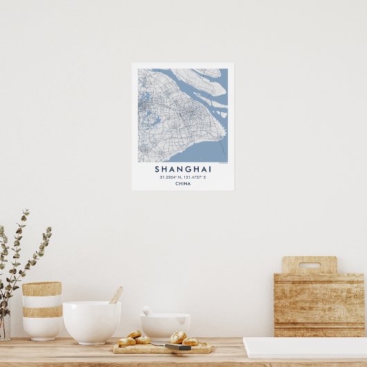 Custom City Map Shanghai China Wall Art Poster ポスター (キッチン)
