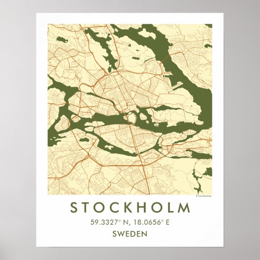 Custom City Map Stockholm Sweden Wall Art Poster ポスター (正面)