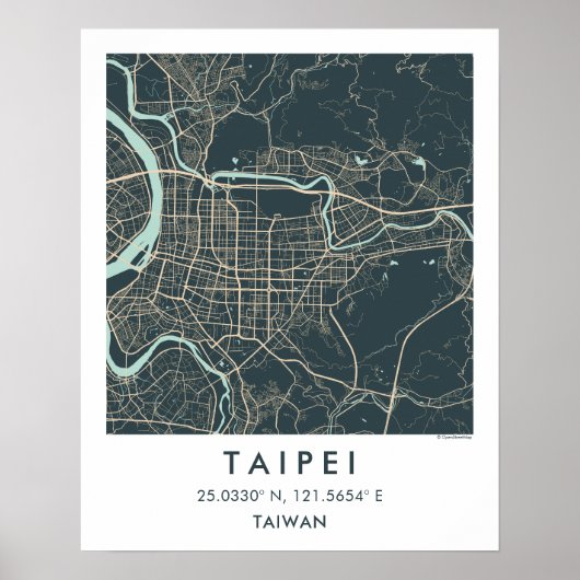 Custom City Map Taipei Taiwan Wall Art Poster ポスター (正面)