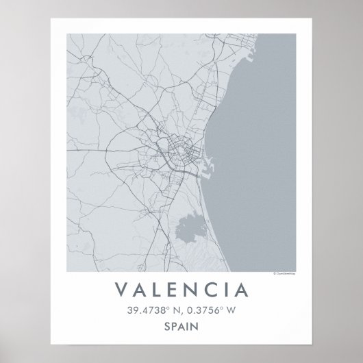 Custom City Map Valencia Spain Wall Art Poster ポスター (正面)