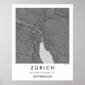 Custom City Map Zurich Switzerland Wall Art Poster ポスター (正面)