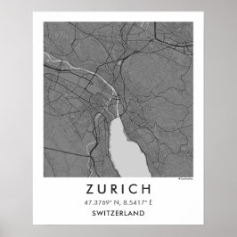 Custom City Map Zurich Switzerland Wall Art Poster ポスター